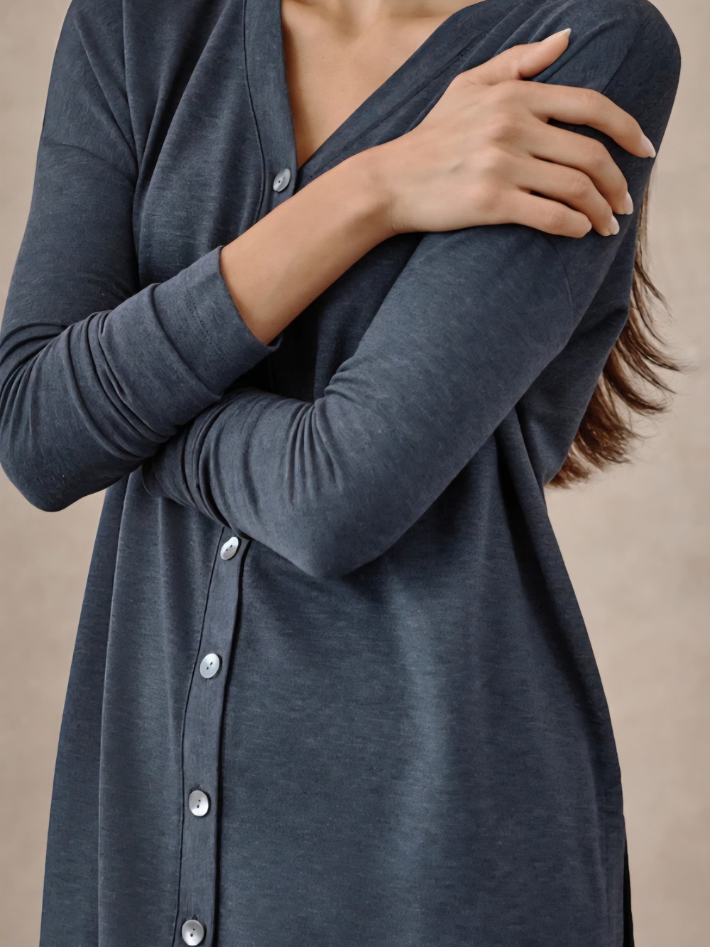 J. Jill Night Hthr Blue V-neck Button Front Top NWT Size Large